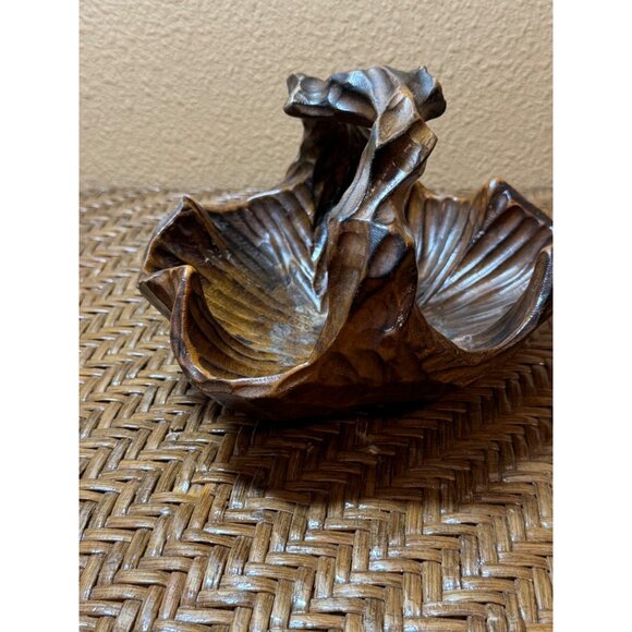 Burl Wooden Carved Decorative Bowl With Handle - Picture 2 of 8